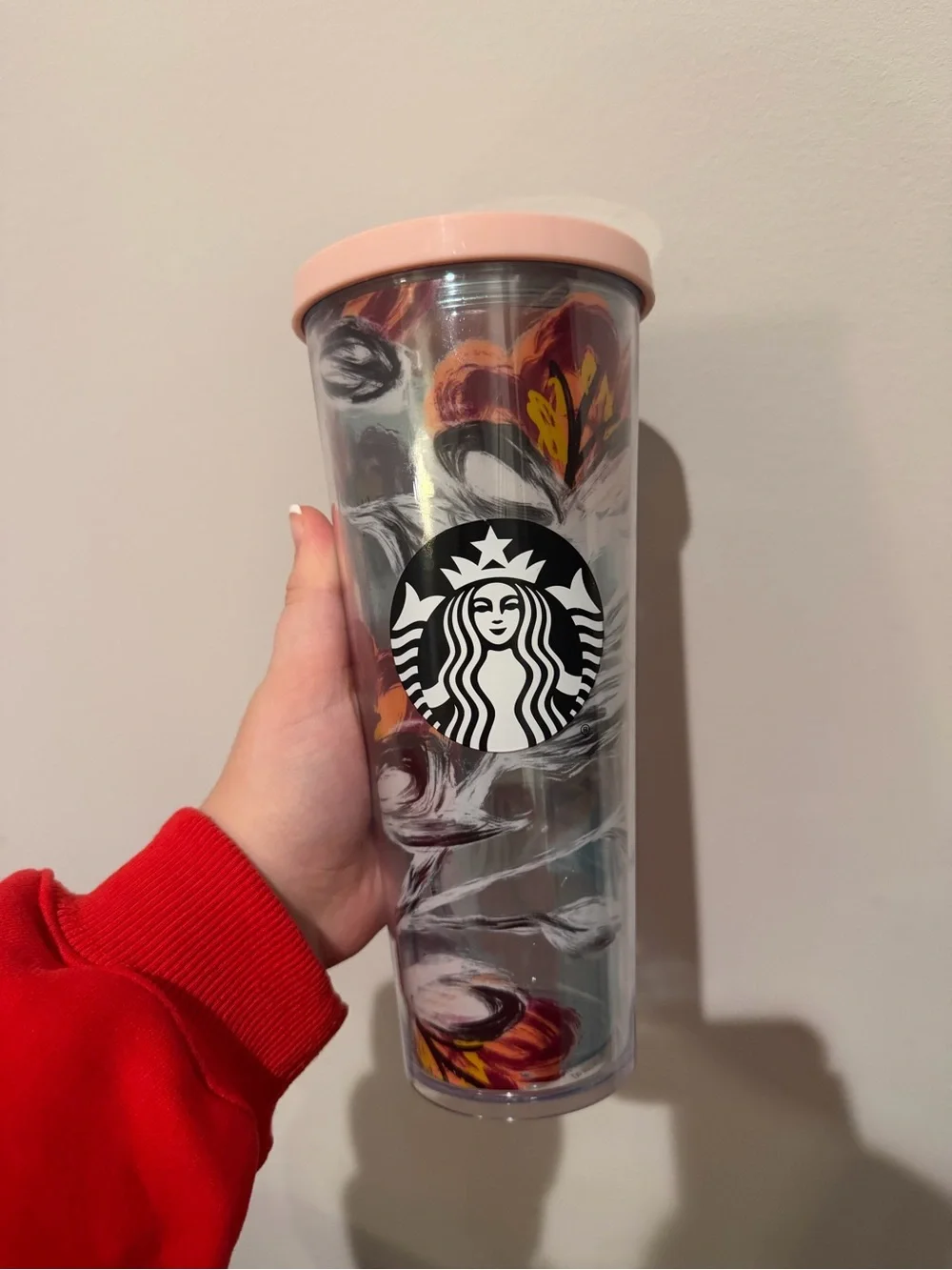 Starbucks Peony Flower Floral Tumbler Venti Cold Cup 24 oz Pink Lid NO STRAW2019